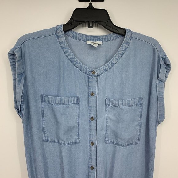 Daily Ritual Romper Blue Lyocell Chambray Button Down Pockets - Picture 3 of 10